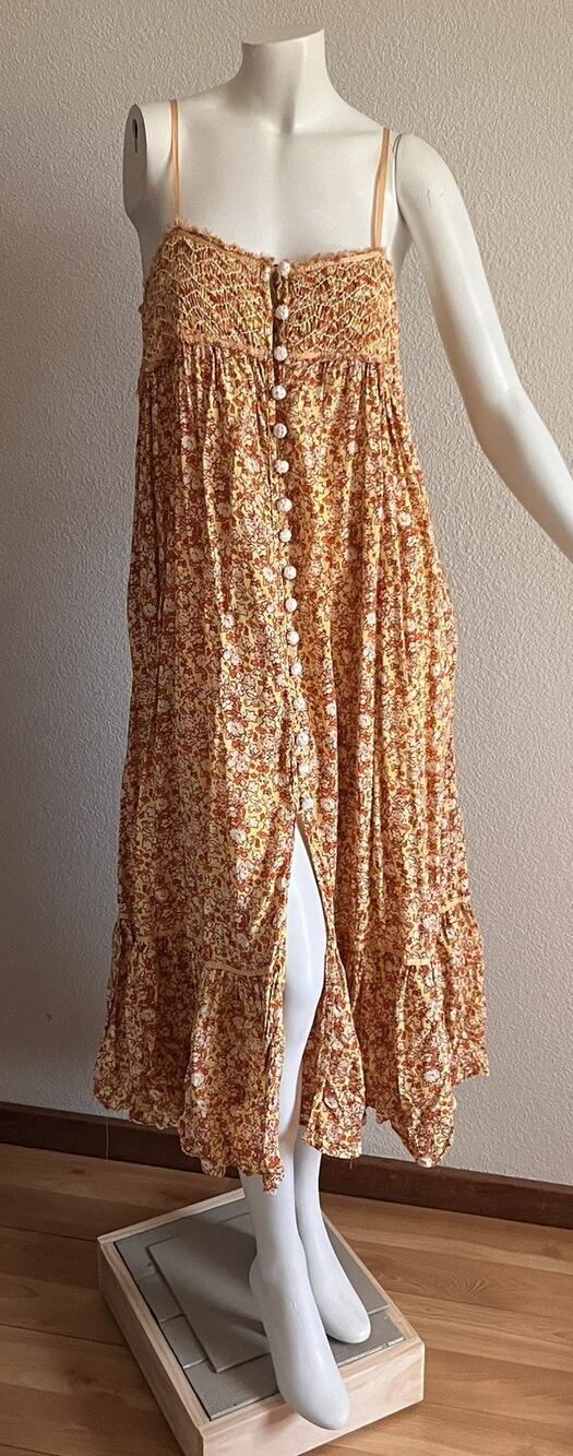 Free People Molly Jo Floral Maxi Dress Womens XL Smocked Open Back Boho